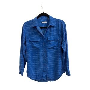 Equipment Femme Silk Signature Button Down Shirt Blue Dash Print Blouse XS